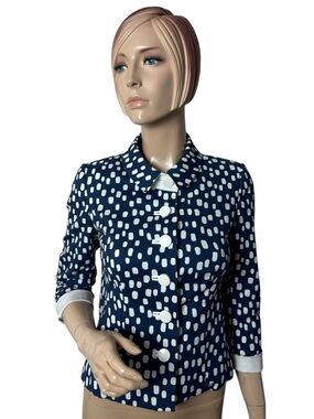 Algo Blue White Polka Dot Jacket Top Retro Button Front Size 34